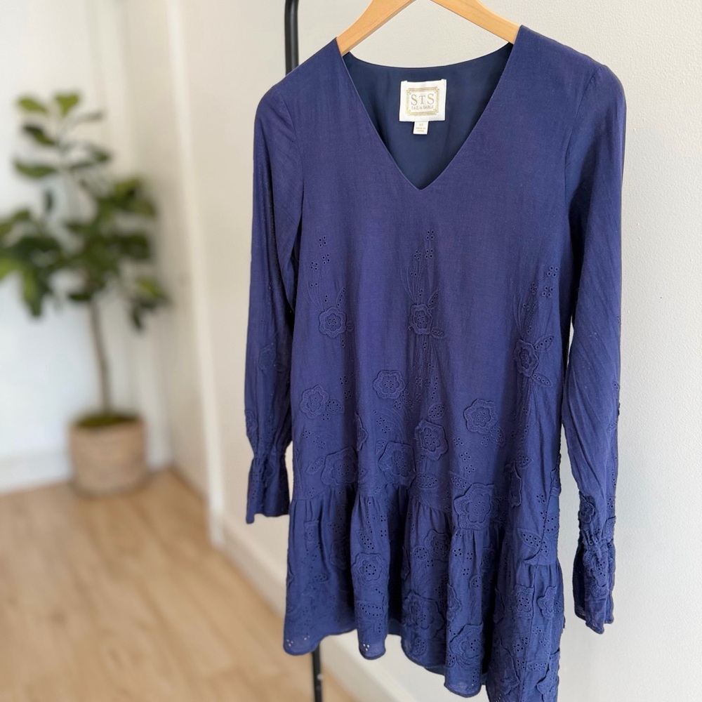 STS Blue V-Neck Dress with beautiful eyelet detailing